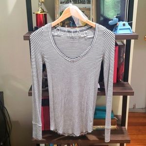 White & black striped long sleeve v neck American Eagle